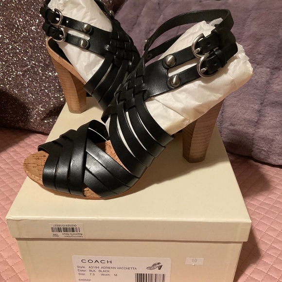 NEW_Women COACH A3194 Adrienn Vacchetta Sandal 7.5 M _ Black - Picture 1 of 10